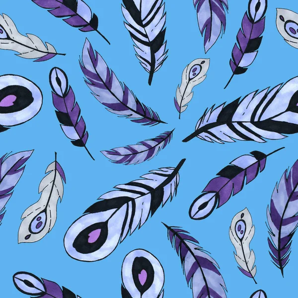 purple feathers seamless pattern. colorful bird feathers repeating background for web and print purpose.