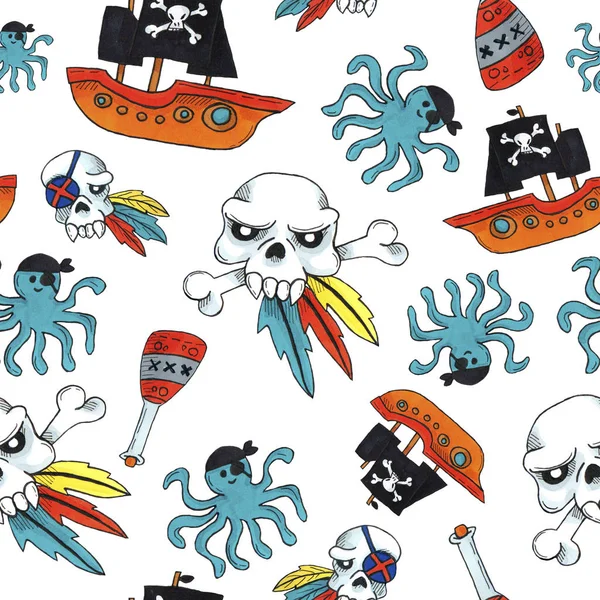 pirate seamless pattern. colorful objects repeating background for web and print purpose.