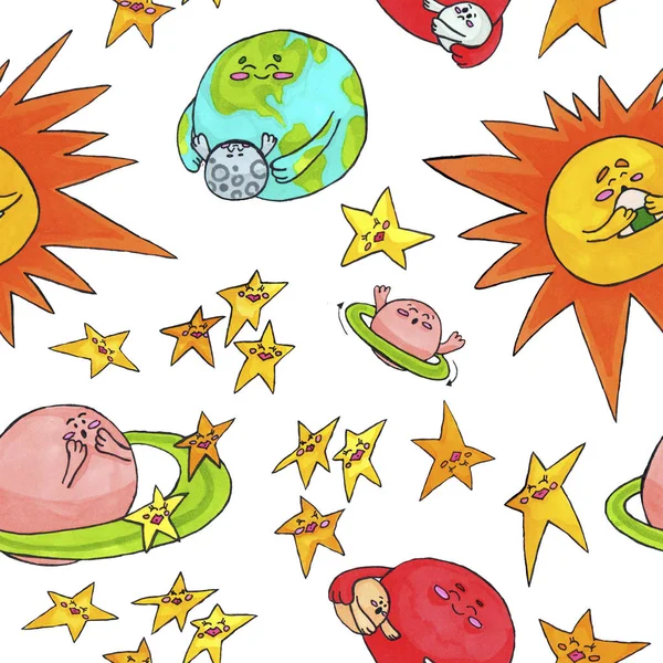 Niedlichen Raum Muster für Kinder. Planeten und Sonne — Stockfoto