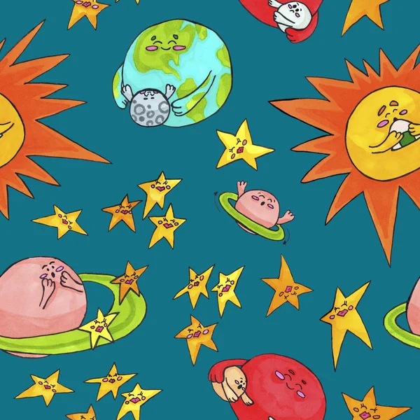 Niedlichen Raum Muster für Kinder. Planeten und Sonne — Stockfoto
