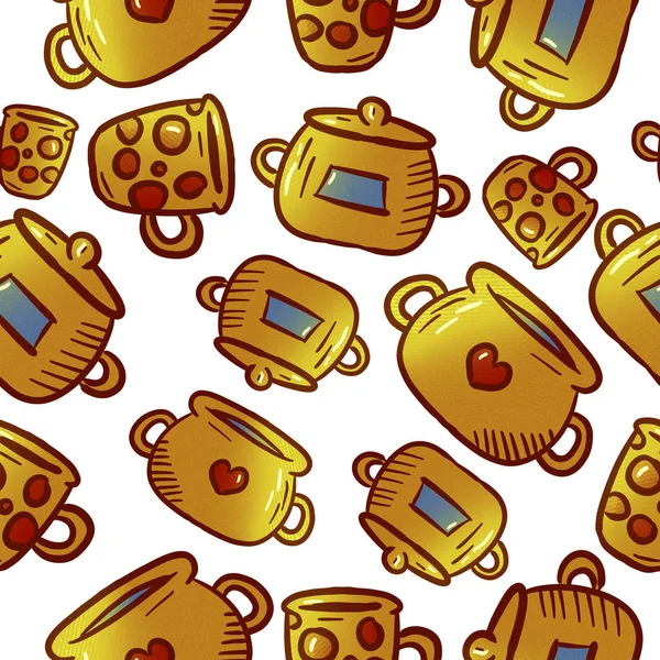 Cute pattern of kitchenware and utensils illustrations