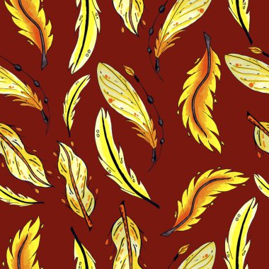 sarı ve turuncu tüy seamless modeli. web ve baskı amacı için yinelenen arka plan renkli kuş tüy