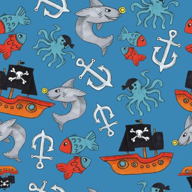 korsan seamless modeli. yinelenen arka plan web ve baskı amacı için renkli nesneleri