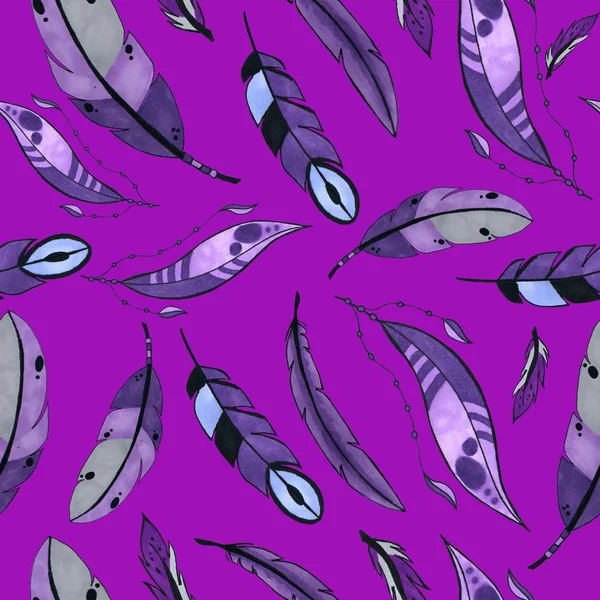 purple feathers seamless pattern.