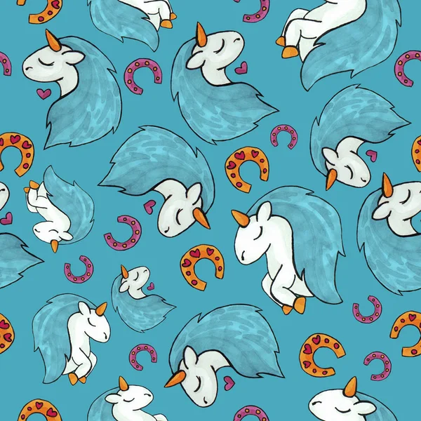 Cute unicorn seamless pattern. colorful objects repeating background Stock Image