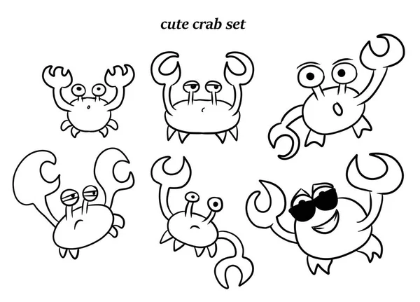 Sevimli çizgileri Yengeç ile ayarla. Çocuklar tasarımı için yazdırma, illüstrasyon için crabbing. Renkli kitap stikers. Komik karakterler