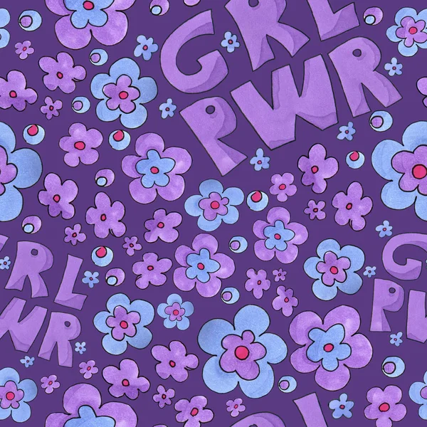 Kız güç desen. GRL pwr renkli çiçekli - marker sanat. — Stok fotoğraf