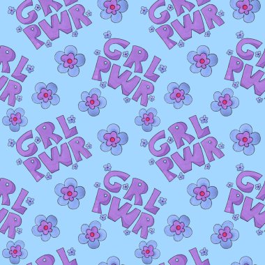 Kız güç desen. GRL pwr renkli çiçekli - marker sanat.