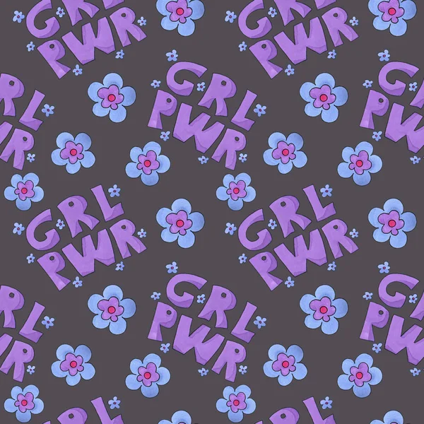 Kız güç desen. GRL pwr renkli çiçekli - marker sanat.