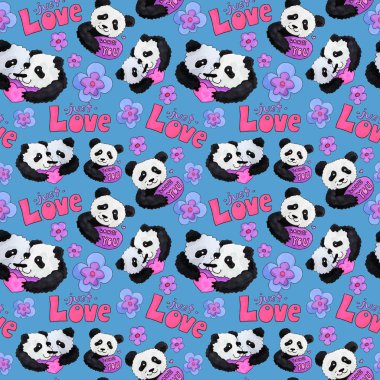 sevimli panda desen. web ve baskı amacı için arka plan. Marker resim - Sevgililer günü