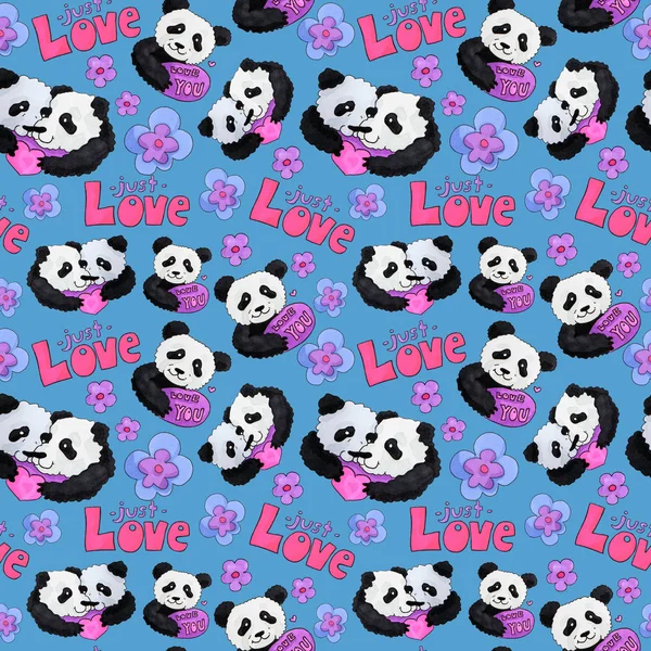 Cute Panda Pattern Background Web Print Purpose Marker Art Valentine Stock Picture