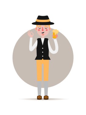 Alman geleneksel ulusal giysileri içinde bir bardak bira tutar.