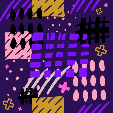 Farklı şekil ve dokulara sahip yaratıcı karalama sanatı başlığı. Kolaj. Vektör