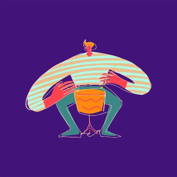 Davullu bir müzisyen. Caz davulcusu soyut vektör çizimi büyük boya darbeleriyle.