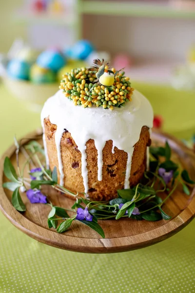 Easter cake, spring photography with Easter desserts. Congratulatory Easter cake, Traditional Kulich, Paska ready for celebration Royalty Free Stock Images