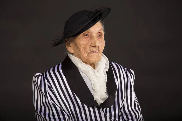 Stylish Old Woman Black Background — Stock Photo, Image