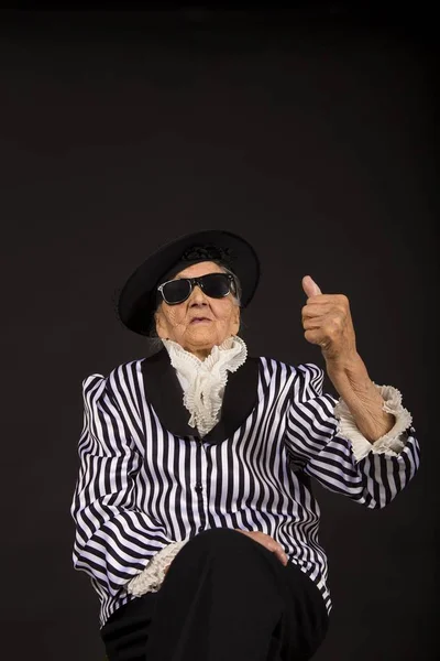 Stylish Old Woman Black Background — Stock Photo, Image