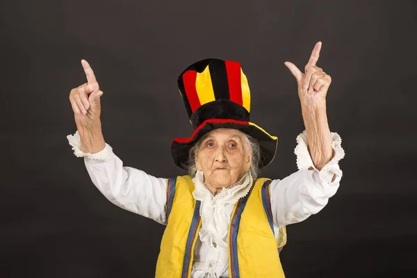 Stylish Old Woman Black Background — Stock Photo, Image