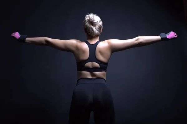 Sexy Fitness Lady Poses Black Background Studio — Stock Photo, Image