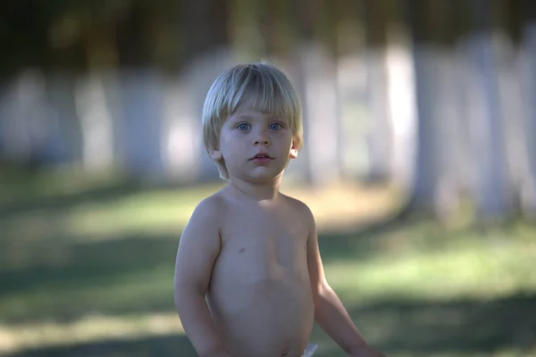 青い目の子供は夏の天気を楽しむ ロイヤリティフリーのストック写真