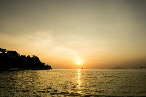 Silhouette Boat Sunset Summer Beach Landscape — Stock Photo, Image