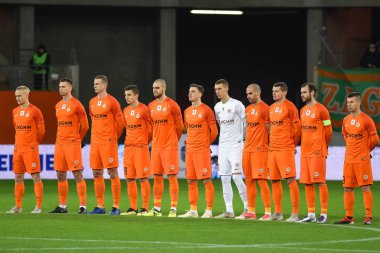 Lubin, Polonya - 22 Aralık 2018: Lehçe Loto Ekstraklasa maç maç Kghm Zaglebie Lubin - Cracovia 1:2 arasında. Zaglebie takım maçtan önce.