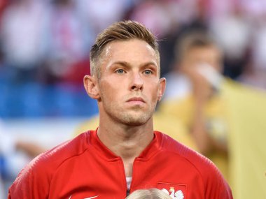 Poznan, Polonya - 8 Haziran 2018: Uluslararası futbol dostluk maçı: Polonya vs Şili 2:2. Resim Maciej Rybus.