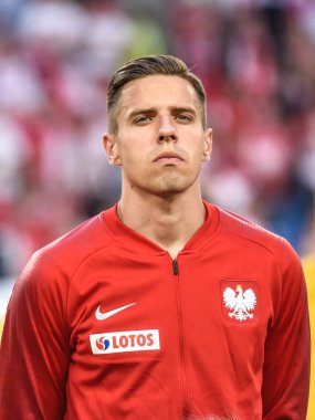 Poznan, Polonya - 8 Haziran 2018: Uluslararası futbol dostluk maçı: Polonya vs Şili 2:2. Resim Jan Bednarek.