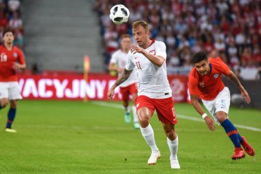 Poznan, Polonya. 8 Haziran, 2018. Uluslararası futbol dostluk maçı: Polonya v Şili 2:2. Eylem Kamil Grosicki.