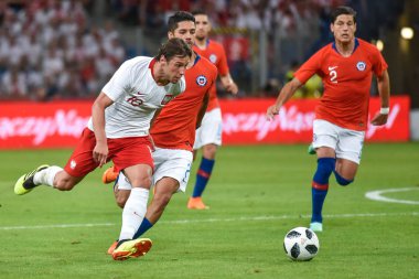 Poznan, Polonya. 8 Haziran, 2018. Uluslararası futbol dostluk maçı: Polonya v Şili 2:2. Eylem Grzegorz Krychowiak.
