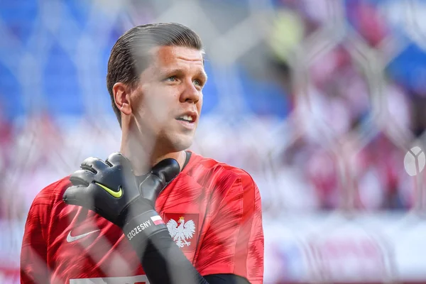 Poznan, Polonya - 8 Haziran 2018: Uluslararası futbol dostluk maçı: Polonya vs Şili 2:2. Kaleci Wojciech Szczesny.