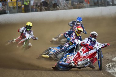 WROCLAW, POLAND - JULY 29, 2017: Speedway couple turnament race Poland -  United Kingdom during The World Games 2017 clipart