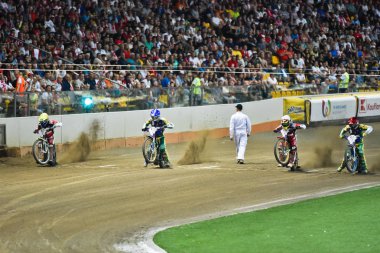 WROCLAW, POLAND - JULY 29, 2017: Speedway couple turnament race Denmark - Australia during The World Games 2017 clipart