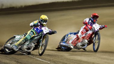 Wroclaw, Polonya - 29 Temmuz 2017: Speedway çift turnament yarış Polonya - Avustralya dünya oyunları 2017 sırasında