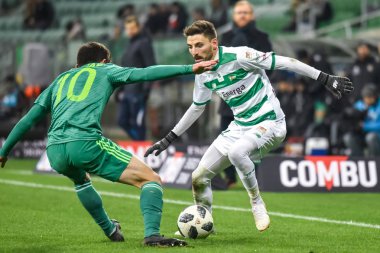 Wroclaw, Polonya - 30 Kasım 2018: Slask Wroclaw - Lechia Gdansk 0 Lehçe Loto Ekstraklasa maç maç: 2. Eylem Filip Mladenovic.