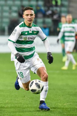 Wroclaw, Polonya - 30 Kasım 2018: Slask Wroclaw - Lechia Gdansk 0 Lehçe Loto Ekstraklasa maç maç: 2. Eylem Jakub Arak.