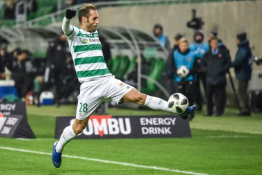 Wroclaw, Polonya - 30 Kasım 2018: Slask Wroclaw - Lechia Gdansk 0 Lehçe Loto Ekstraklasa maç maç: 2. Eylem Flavio Paixao.