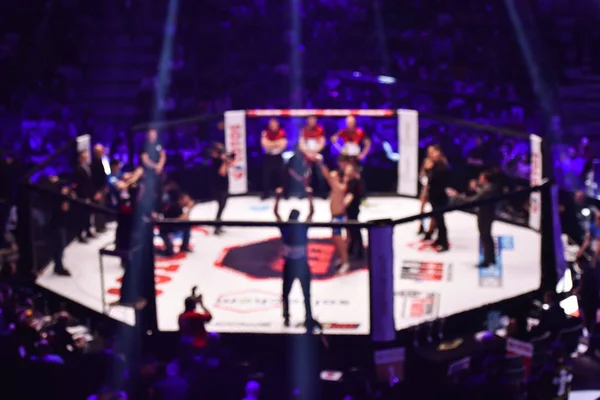 blurred background of mma fight  ring with fighter champion decoration