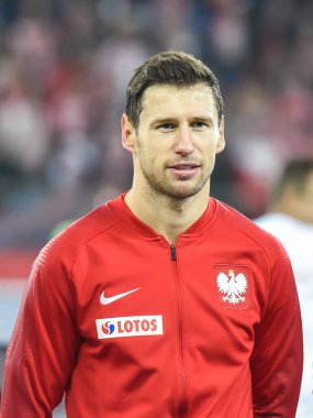 Chorzow, Polonya - 11 Ekim 2018: Futbol Milletler Ligi Lig A grubu 3 maç Polonya vs Portekiz 2:3. Resimde Grzegorz Krychowiak.