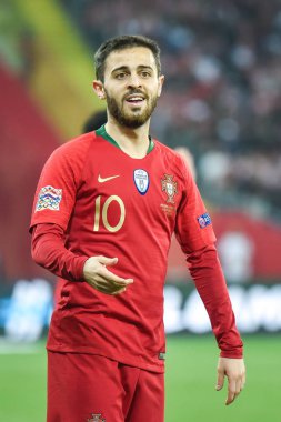 Chorzow, Polonya - 11 Ekim 2018: Futbol Milletler Ligi Lig A grubu 3 maç Polonya vs Portekiz 2:3. Resimde Bernardo Silva.