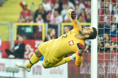 Chorzow, Polonya - 11 Ekim 2018: Futbol Milletler Ligi Lig A grubu 3 maç Polonya vs Portekiz 2:3. Resim kaleci Lukasz Fabianski.