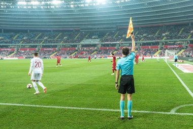 Chorzow, Polonya - 11 Ekim 2018: Futbol Milletler Ligi Lig A grubu 3 maç Polonya vs Portekiz 2:3. Hakem resim Yardımcısı.