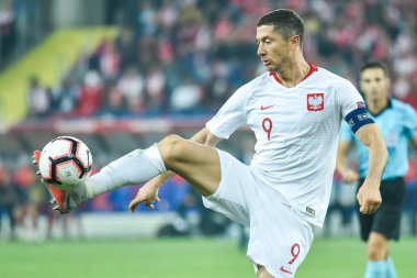 Chorzow, Polonya - 11 Ekim 2018: Futbol Uluslar Ligi A Grubu 3. Resimde Robert Lewandowski.