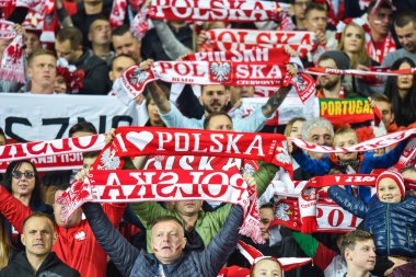 Chorzow, Polonya - 11 Ekim 2018: Futbol Milletler Ligi Lig A grubu 3 maç Polonya vs Portekiz 2:3. Polonya resmi destekçileri.