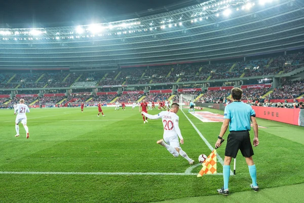 Chorzow Polonia Octubre 2018 Partido Polonia Portugal Piotr Zielinski Patada —  Fotos de Stock