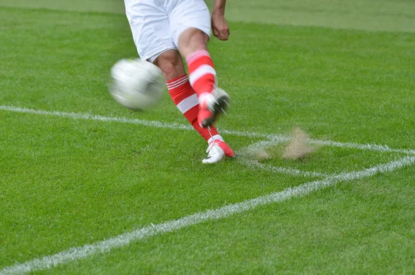 Player Knocks Ball Corner Intentional Blur — Stockfoto