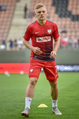 Lubin, Polonya - 7 Eylül 2018: Futbol Avrupa Gençler Şampiyonası U21 nitelikleri arasında Polonya - Faroe Adaları 1:1 Milli takım maç. Resim Kamil Jozwiak.