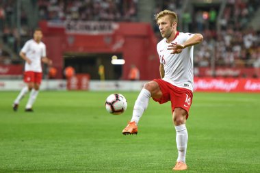Wroclaw, Polonya - 11 Eylül 2018: Futbol dostluk maçı milli takımlar arasında Polonya - İrlanda 1:1. Eylem Jakub Blaszczykowski.