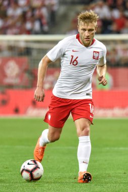 Wroclaw, Polonya - 11 Eylül 2018: Futbol dostluk maçı milli takımlar arasında Polonya - İrlanda 1:1. Actionjakub Blaszczykowski.