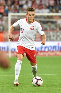 Wroclaw, Polonya - 11 Eylül 2018: Futbol dostluk maçı milli takımlar arasında Polonya - İrlanda 1:1. Eylem Damian Kadzior.